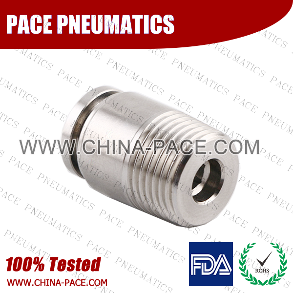 Round Male Adapter Stainless Steel Push-In Fittings, 316 stainless steel push to connect fittings, Air Fittings, one touch tube fittings, all metal push in fittings, Push to Connect Fittings, Pneumatic Fittings